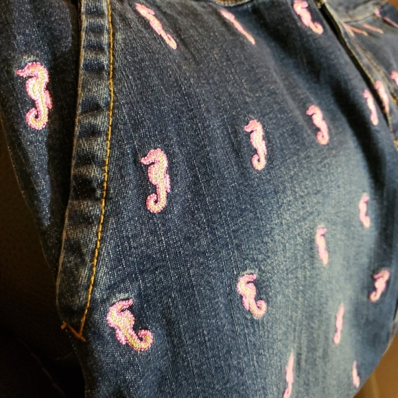 Vintage Lilly Pulitzer Emily Embroidered Denim Mini Skirt Size 14 Seahorses - Picture 6 of 7